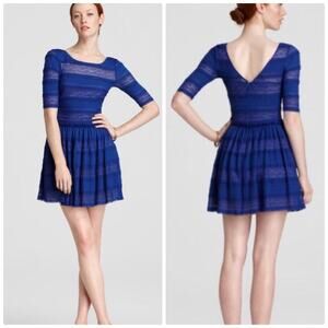 BCBGMaxAzria Women's Blue‎ Loue Ruffle Trim Lace Dress Medium